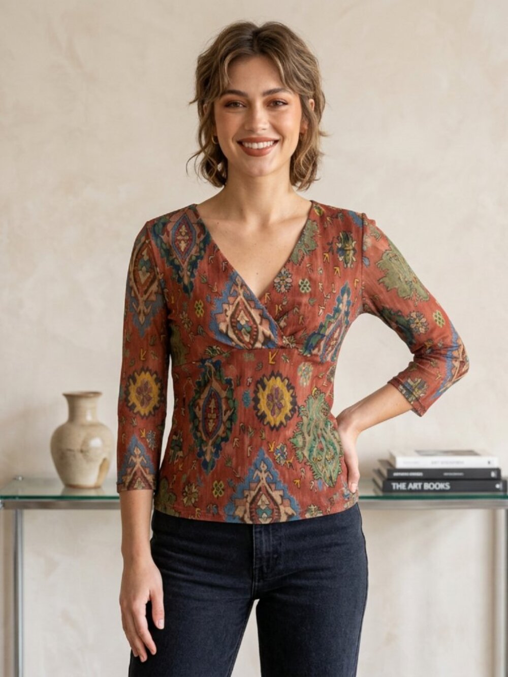 Vtg Y2k 90s coquette fairy southwest print mesh shirt